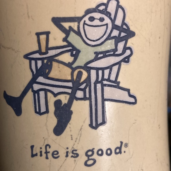 Classic LIFE IS GOOD diner style mug.  Very thick, Well loved with worn spots - Picture 2 of 8